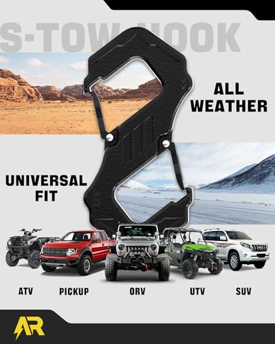 Image of 3 /8 inch S Tow Hook, G80 Steel Quick Winch Shackle 33,000Lbs Break Strength, Heavy Duty Off-Road Recovery Connect Hook for SUV, Truck, Trailer & Towing Applications, Black