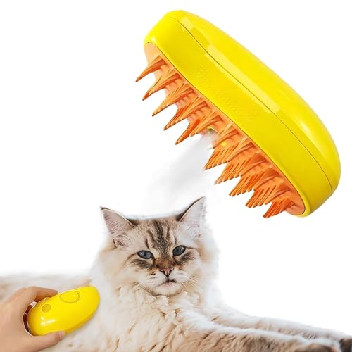Image of bCrush Cat Steam Brush, 3 In1 Spray Cat Brush, Self Cleaning Cat Steamy Brush, Cat Steamy Brush for Massage, Steam Pet Brush for Removing Tangled and Loosse Hair (Yellow)