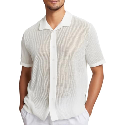 Bauzuoyo T-shirt en maille pour homme, chemise à manches courtes, en dentelle transparente, pour les loisirs, haut sexy à col creux, léger et fin,...