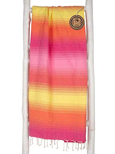 ZusenZomer Fouta XL Casablanca -Toalla Hammam Ligero Toalla de Playa 100% Algodón, Suave - Foutas Playa Comercio Justo (200x200 cm, Rosa, Naranja)