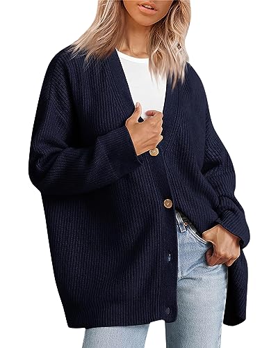 Image of ebossy Women's Open Front Knit Cardigan Casual Long Sleeve Oversized Button Lightweight Sweater Outwear