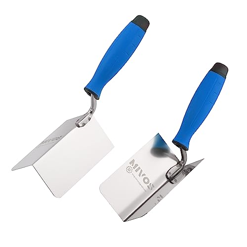 Mivos 2 x Corner Trowel Rustproof 120 x 60 mm - Inner Corner Trowel and Outer Corner Trowel Made of Stainless Steel - Interior and Exterior Edge Trowel with Soft Grip - Corner Spatula - Blue - Made in Mivos 2 x Corner Trowel Rustproof 120 x 60 mm - Inner Corner Trowel and Outer Corner Trowel Made of Stainless Steel - Interior and Exterior Edge Trowel with Soft Grip - Corner Spatula - Blue - Made in
