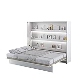 MEBLINI Schrankbett Bed Concept - Wandbett mit Lattenrost - Klappbett mit Schrank - Wandklappbett - Murphy Bed - Bettschrank - BC-14 - 160x200cm Horizontal - Weiß Hochglanz/Weiß