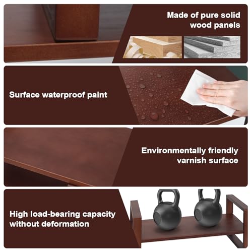 Image of Desk Shelf, 100% Solid Wood Adjustable Desktop Bookshelf, No Tools or Nails Required Retro Tabletop Bookshelf, 130lb Load Capacity for Living Room, Office, for Books, Cookbooks, Walnut Colour