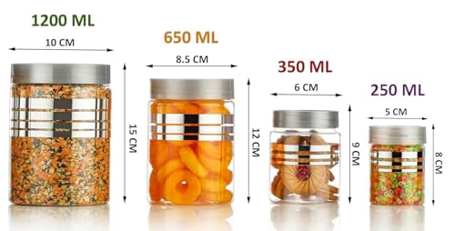 Image of 24-Piece Plastic Storage Jar Set | Airtight Food Containers with Spoons | Multi-Size Pantry Organiser 250ml to 1200ml | Silver Line Print | Improved Model