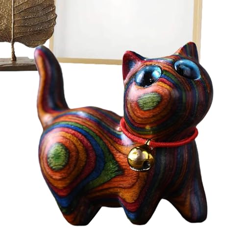 木彫りの猫の置物 - 木製猫の置物オーナメント、彫刻さた猫の | 魅力的な木目調アート作品、手作り木製子猫のユニークなアート彫刻作品、装飾用