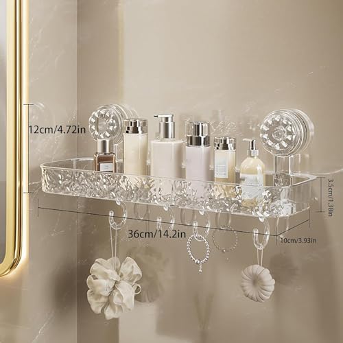 Image of Bathroom Corner Shelf for Wall with Strong Suction Cups - Transparent Acrylic Triangle Storage Rack with Utility Hooks, No-Drill Bathroom Organizer for Shampoo, Soap & Accessories (Rectangular 2 Pcs)