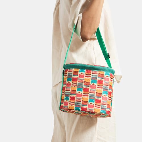 Image of Chumbak Aztec Cats Lunch Box Set | Tiffin, 3 round Containers, 450 ml Each, 1 Sipper bottle 350ml| Easy to Carry | Leak Proof | Stainless steel Lunch box