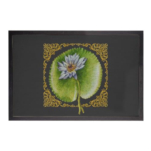 Paillasson Noir Lotus Elegant Botanique Tapis Fleurs Vintage 60x40cm - 2