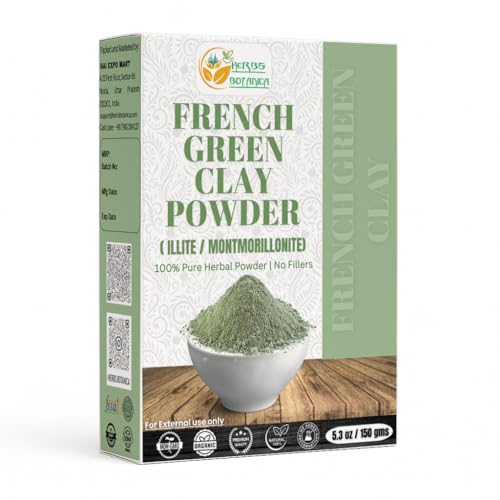 Herbs Botanica French Green Clay Powder 100% Pure & Natural Montmorillonite Clay for Face Masks Skincare and DIY Beauty Finely Ground Green Kaolin Clay 5.3 oz Resealable Pack