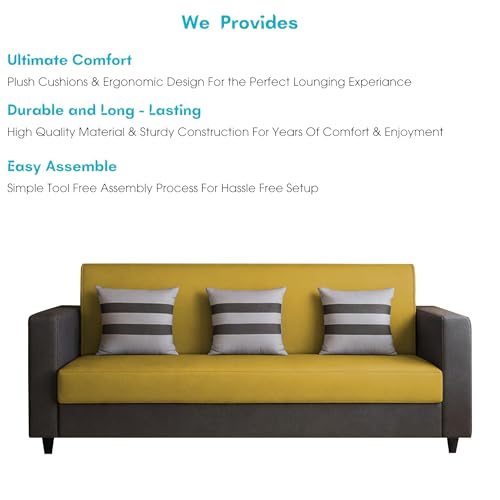Image of Casaliving Amara 3 Seater Sofa Set for Living Room (Black Yellow Colour Fabric) Premium Fabric Sofa