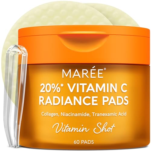 MAREE Vitamin C Toner Pads for Face Brightening Facial Polishes with 20% Complex: Vitamin C Collagen Niacinamide TXA Facial Radiance Uneven Skin Tone Acne Clearing Pads Glow Up Skincare Device