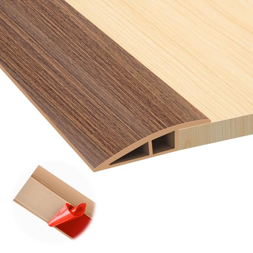 Floor Transition Strip Self Adhesive Door Threshold for Doorway Carpet Edging Trim Strip Vinyl Overlap Edge Reducer for Carpet Tile Threshold Ramp (1/5 to 2/5 Light Brown Wood Grain 3.3FT)