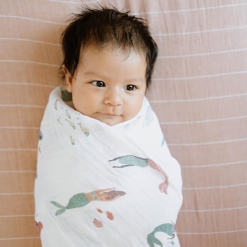 Image of Little Unicorn Muslin Swaddle Blanket for Newborns & Infants | Soft & Breathable Fabric | Set of 3 Baby Blankets for Swaddling, Nursing, Shower Gifts (Mermaids)