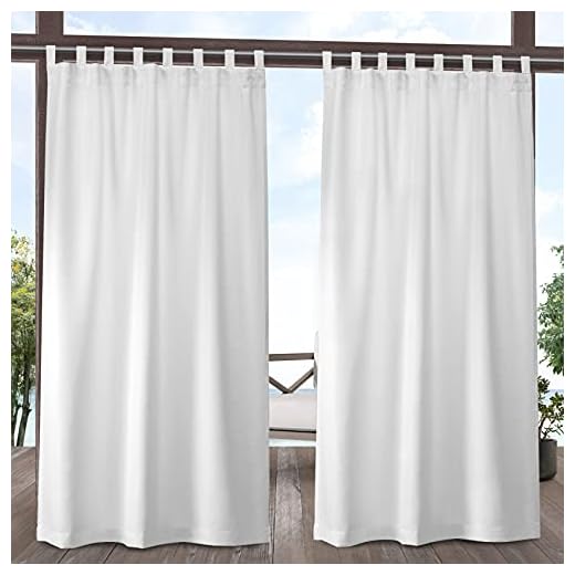 EXCLUSIVE HOME Cabana Solid Indoor/Outdoor Light Filtering Hook-and-Loop Tab Top Curtain Panel Pair, 54"x84", Winter White