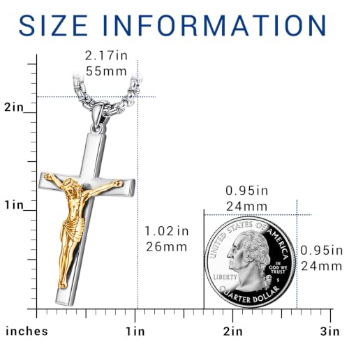 Image of Eusense Cross Necklace for Women Men Crucifix Pendant Sterling Silver 925 Cruz De Caravaca Cross Jesus Crucifix Jewelry
