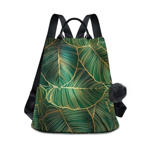 Sac à dos femme feuilles tropicales doré vert foncé bleu