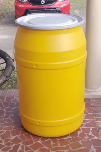 Image of 55-Gallon Open Head Water Storage Barrel, BPA Free, Emergency Water Supply - Eco Friendly - Lever-Lock Lid - Made in USA (Yellow)