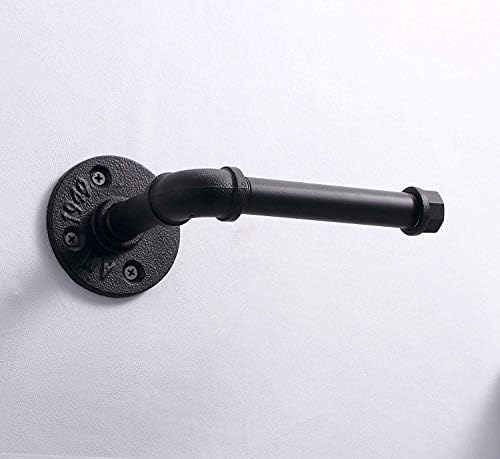 IMQOQ Industrial Style Toilet Paper Holder Vintage Metal Iron Pipe Wall Mounted Towel Rack Roll Holder for Bathroom Kitchen Bedroom, Rust Free, Matte Black