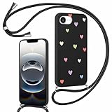 Foonary Coque pour iPhone 17e/iPhone 16e avec Cordon de Collier, Aesthetic Coeur Motif Étui Housse Réglable Lanyard Corde, Souple Silicone TPU Antichoc Protection Case pour iPhone SE 4 6,1