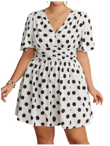 Image of Floerns Women's Plus Size Printed V Neck Short Sleeve Ruffle Hem Summer Short Dresses