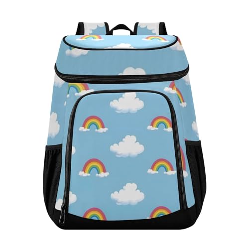 Clouds Rainbows Blue Cooler Backpack Cooler Insulated Leak Proof Lunch Backpack 36 Cans Waterproof Soft for Men Women Picnic Hiking Camping Beach