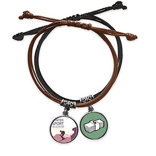 Pulsera de esquí con detalles de cuero trenzado y cuerda trenzada de alta calidad