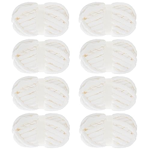 MABOZOO Chunky Yarn for Crocheting 8 Pack White Fluffy Jumbo Chenille Yarn Soft Plush Yarn Bulky Giant Thick Fuzzy Yarn for Hand Knitting or Arm Knitting (27 yds 8 oz Each Skein)