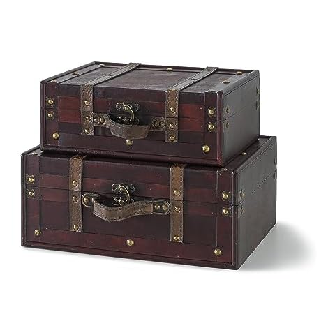 SLPR Wooden Vintage Luggage Trunks - Set of 2, Decorative Antique Suitcase Boxes with Hinged Lids, Old Fashioned Chests for Home and Table Décor Cover