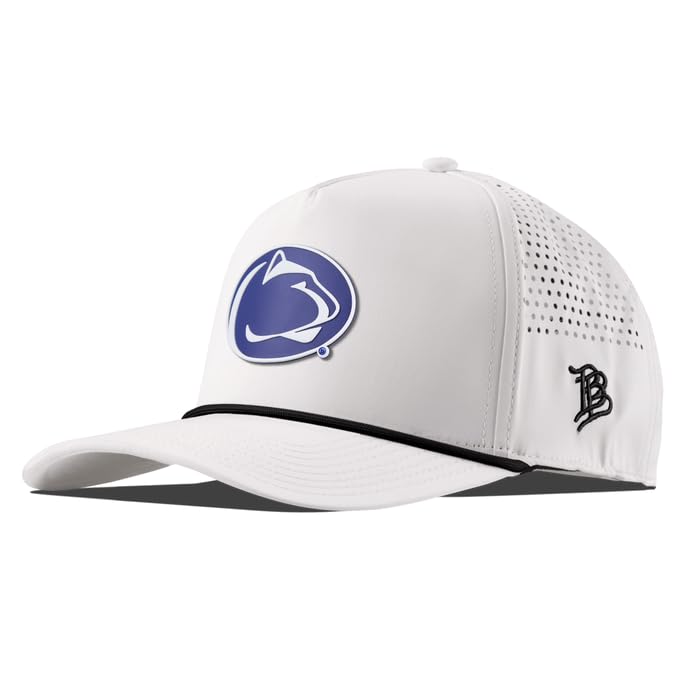 Branded Bills Officially Licensed x Penn State Nittany Lions White Curved 5 Panel Hat for Men | Baseball Cap Penn State Team Logo PVC