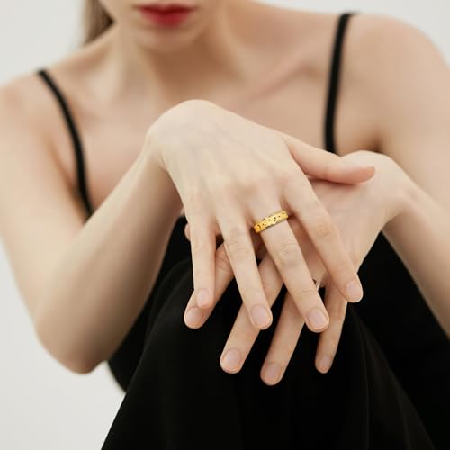 AmorArtSky Anxiety Ring for Women Men, Titanium Stainless Steel Spinner Ring, 5 Colors, 6MM, Size 6-10, 3 Styles Anxiety Ring-Moon Star, Sandblasted Finished, Hollow Outer - Image 4