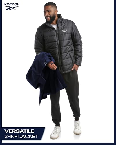Image of Reebok Mens Winter Coats - 3 in 1 System Hooded Softshell Windbreaker Jacket and Quilted Puffer Insulated Mens Ski Jacket