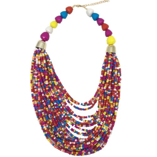 Perles africaines : ensemble collier et boucles d'oreilles multicolores bohème pour femme