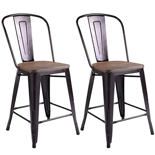 Costway Copper Set Of 2 Tolix Style Metal Dining Chairs With Wood Seat Stackable Industrial Cafe Side Chairs #TOP16