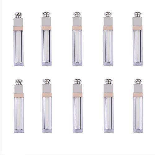 10Pieces Empty Lipstick Shape Lip Gloss Tubes with Wand, Clear Refillable Liquid Bottles Containers for DIY Samples
