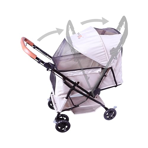 Image of Reversible Pet Stroller (4 Wheels for Cats and Dogs) for Small and Medium Pets up to 33 lbs.Khaki
