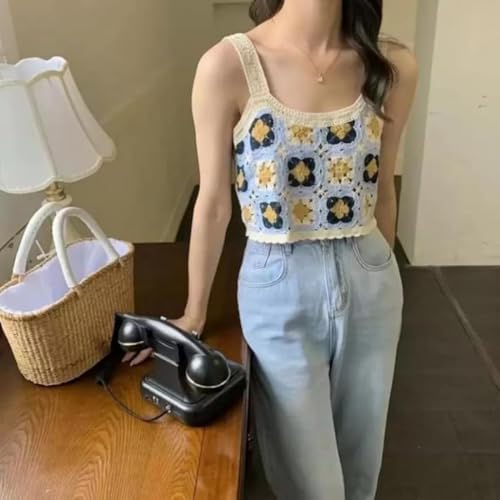 Image of NAIADES Women's Handmade Crochet Crop Top, Sleeveless Top for Women,Comfortable Fit