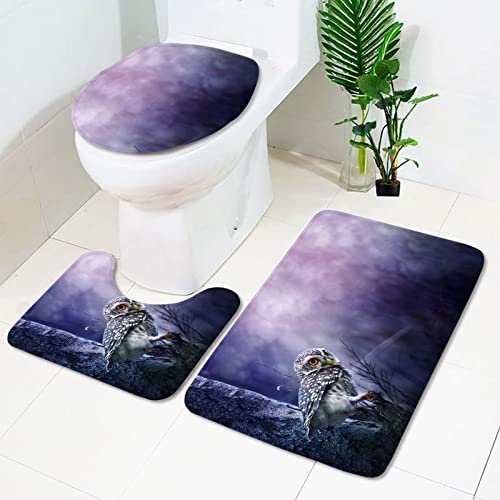 daogefi Badteppich-Sets 3-teilige Badezimmerteppiche Lila Tier Eule rutschfest Waschbar Badvorleger für Badezimmer U…