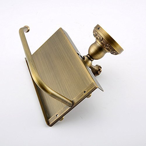 Beelee Bathroom Tissue Holder/toilet Paper Holder Solid Brass Wall-mounted Toilet Roll Holder, Toilet Paper Tissue Holder with Mobile Phone Storage Shelf Antique Brass Finished