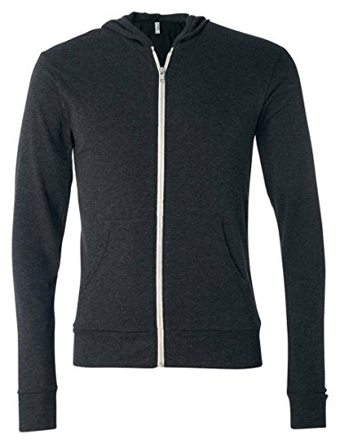 Bella + Canvas Unisex Triblend Full-Zip Lightweight Hoodie L CHAR-BLACK TRIB