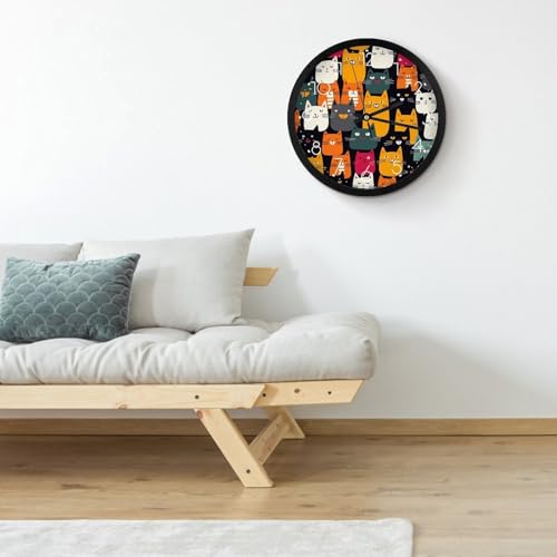 Horloge murale sans tic-tac motif chat, pendule de bureau anti-bruit - 5