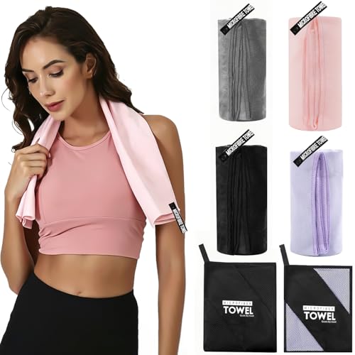 2 Pack Gym Towel Quick Drying Gym Towels for Men Women 40 x 80CM Soft Microfiber Lightweight Sport Sweat Towel for Yoga Golf & Workout Beach Swimming (Purple+Pink or Black+Grey Random Delivery)