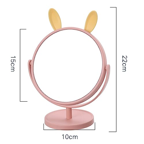 Image of Mockery Desktop Makeup Mirror Rabbit Ear Mirror Cosmetic Mirror Practical Cosmetic Mirror Makeup Mirror for Girls Vanity Mirror (Pink - Rabbit Ear)