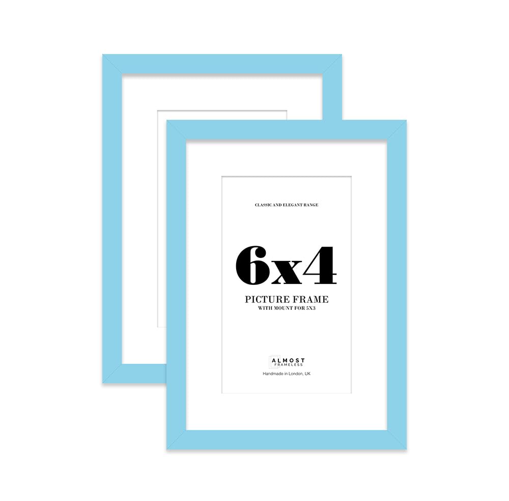 Light Blue Picture Frame 6x4 With 5x3 Mount for Photos - Wall & Table Display, Landscape or Portrait, 2 Pack