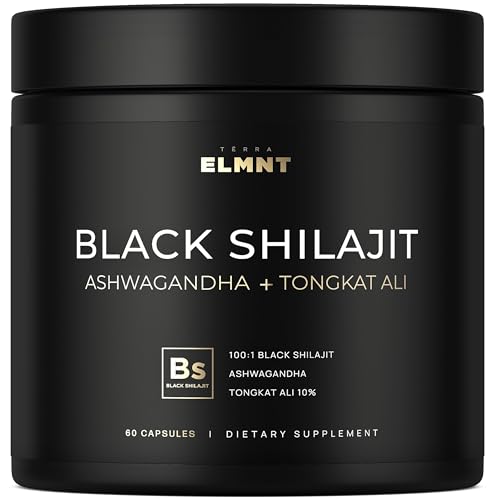 100x Strength Black Shilajit for Men w. 10% Tongkat Ali & Ashwagandha - Highest Potency Shilajit Capsules 60% Fulvic Acid Pure Himalayan Shilajit Resin - Natural Test Booster Male Enhancing Supplement