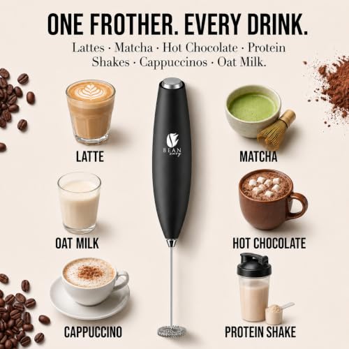 Bean Envy Milk Frother Handheld - Coffee Mixer Wand with Stand - Black - Image 5