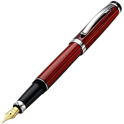 Xezo Incognito Fountain Pen, Medium Nib. Burgundy Red Color with Pure Platinum Plating. Handcrafted, Guilloche Engraved. Limited Edition, Serialized Cover