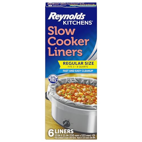​​Reynolds Kitchens Slow Cooker Liners, 6 Pack, Fits 3-8 Quart Round and Oval Slow Cookers, BPA-Free Nylon Blend Construction, Heat-Resistant Up to 400F, Prevents Stuck on Food