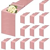 Ruisita 12 Pack Table Runner 12 x 108 Inch Long Table Cloth Satin Table Runners for Wedding Engagement Banquet Graduations Birthday Party Decorations, Rose Gold