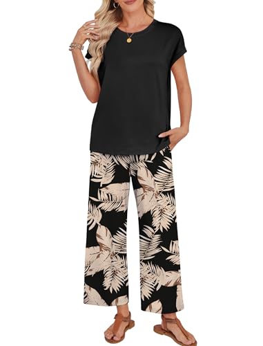 Image of WIHOLL Two Piece Sets for Women Summer Spring Outfits Lounge Sets Beach Vacation Clothes Airport Travel Matching Clothing